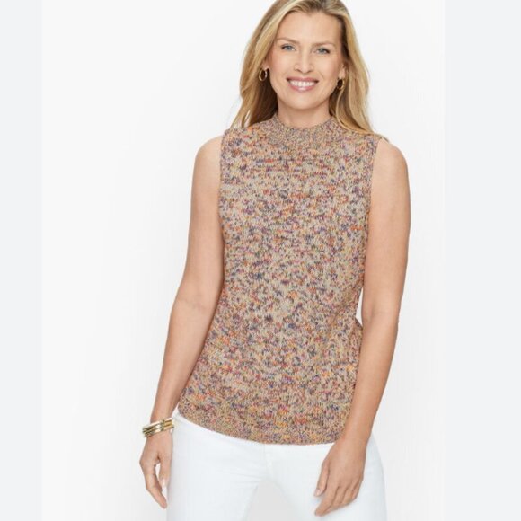 Talbots Marled Sleeveless Mock Neck Sweater Shell Beige Multi Size Medium - Picture 1 of 5